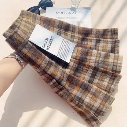 Plaid Woolen Pleated Skirts for Women Fall Winter High Waist Preppy Warm Mini Skirts Lady Fashion Korean All-Match A Line Skirts