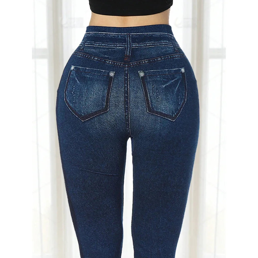 High Waist plus Size Women's Autumn Winter Skinny Jeans Faux Denim Pencil Pants Slimming Base Layer Trousers Cross-Border.