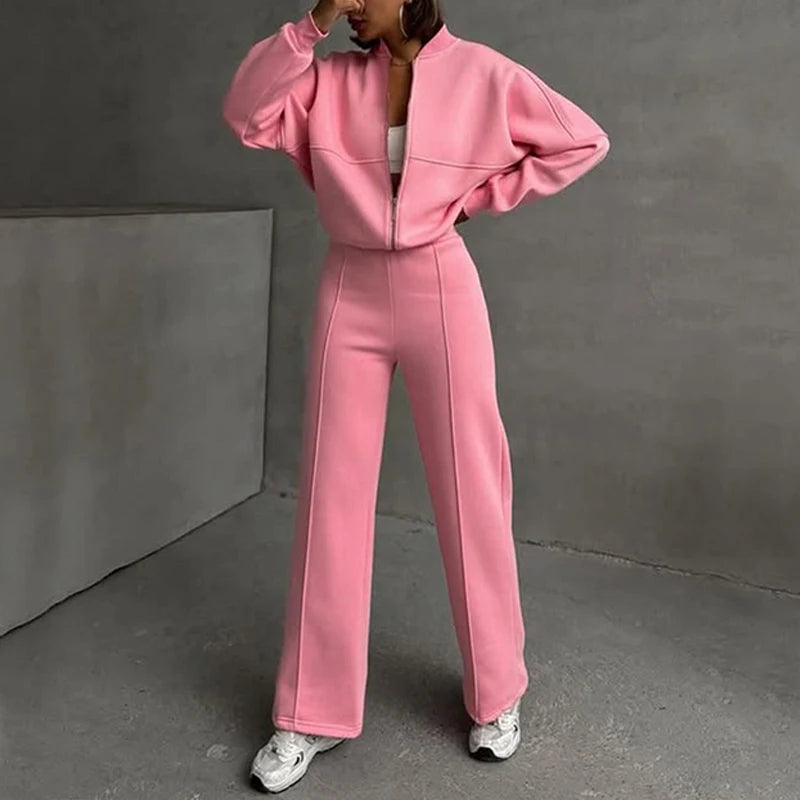 BKLD 2025 Casual Women's Tracksuit Sets Zip-up Loose Cropped Cardigan+Drawstring Sweatpants Solid Fashion Running Street Outfits