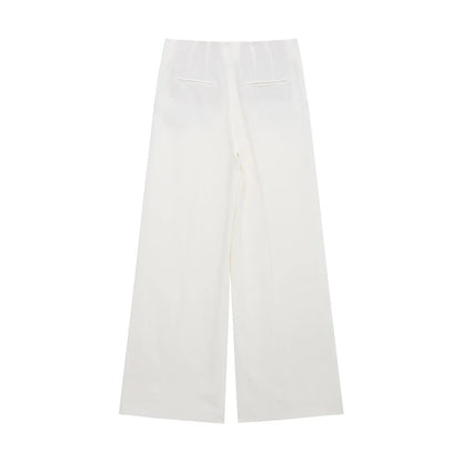 HH Women's Suits White Turn-Down Collar Long Sleeves Lace-Up Blazers+High Waist Zipper Long Pants Female Spring Fashion Sets.