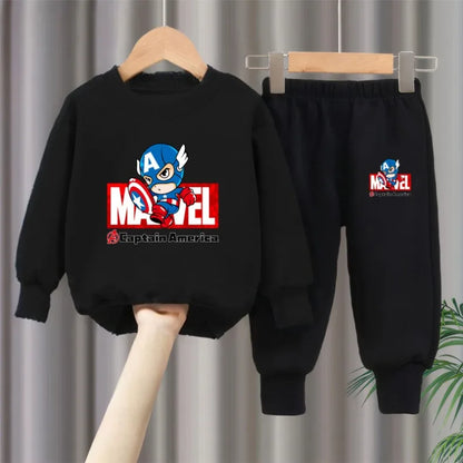 Marvel Spring/autumn Children's Clothing  Sets Captain America Boys O Neck Hoodies Pants Two Piece Casual Pullover Set for Kids.
