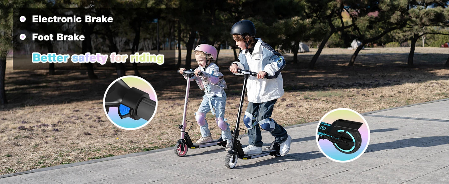 RCB R12 Electric Scooter for Kids Age 6-12, Colorful Lights, 6.5" Foldable E Scooter, LED Display, Lightweight Electric Scooter.