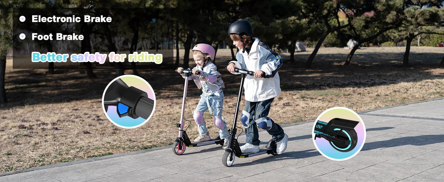 RCB R12 Electric Scooter for Kids Age 6-12, Colorful Lights, 6.5" Foldable E Scooter, LED Display, Lightweight Electric Scooter.