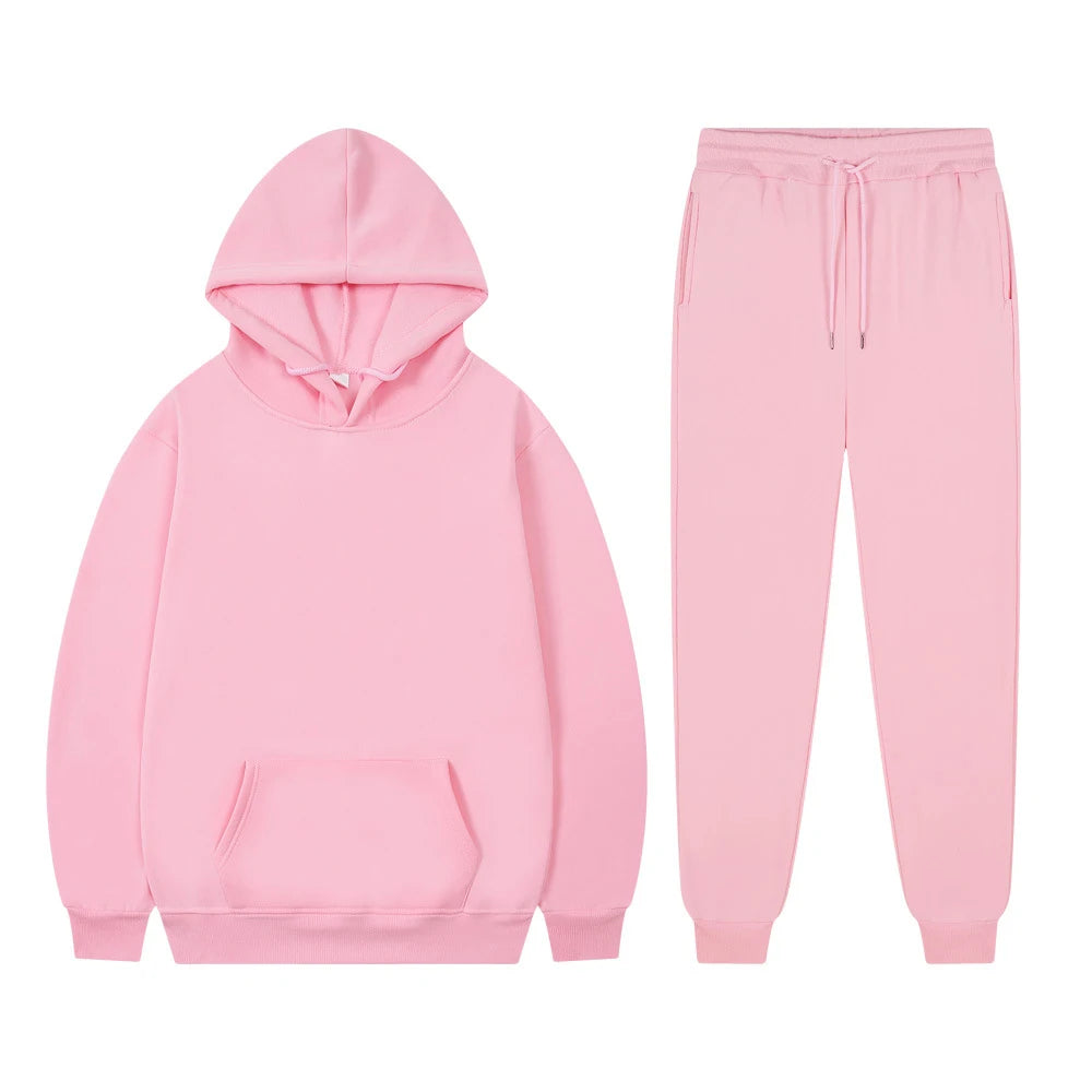 Men's Casual Tracksuit Autumn Fleece Warm Sweatshirts Sweatpants Suit Daily Sports Hooded Sweatshirts + Jogger Pants 2-piece Set.