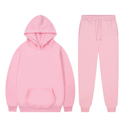 Men's Casual Tracksuit Autumn Fleece Warm Sweatshirts Sweatpants Suit Daily Sports Hooded Sweatshirts + Jogger Pants 2-piece Set.