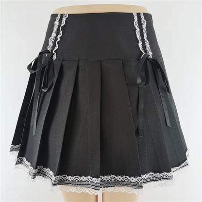 Harajuku Punk Gothic Black High Waist Black Skirts Women Sexy Patchwork Bandage Mini Female Streetwear Black Skirt.