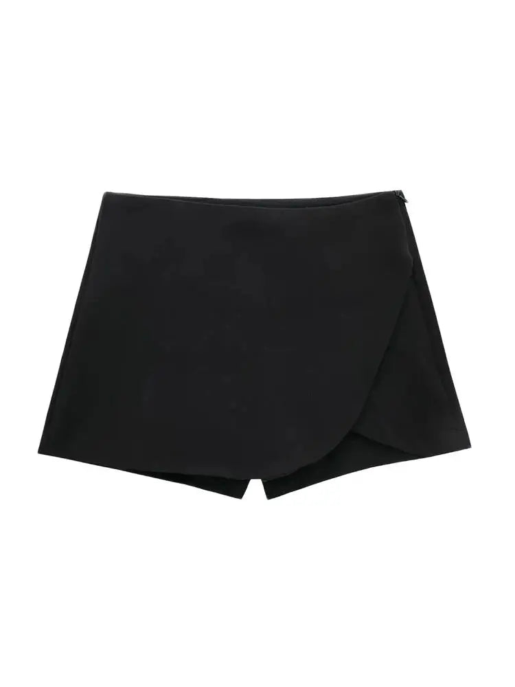 Women Fashion Pareo Style Shorts Skirts Vintage High Waist Side Zipper Female Skort Mujer.