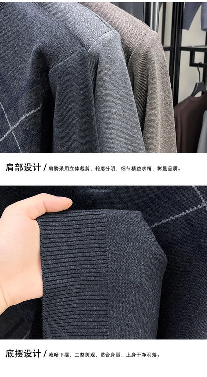 Men's New Thickened Turtleneck Knitwear Autumn Winter New Zipper Solid Color Sweater Middle Aged Warm Knit Top.
