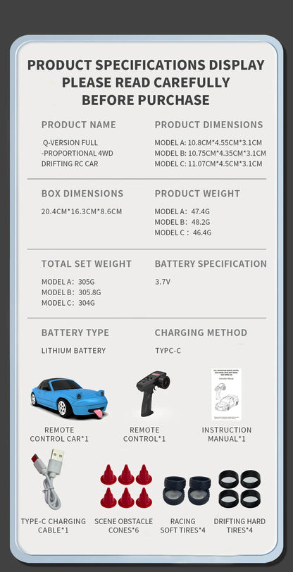 1:43 2.4G 4WD RC Drift Car with Gyroscope Fullly Proportion Remote Control Car JJRC C8827 Mini Racing Car Model Boy Toy Gift