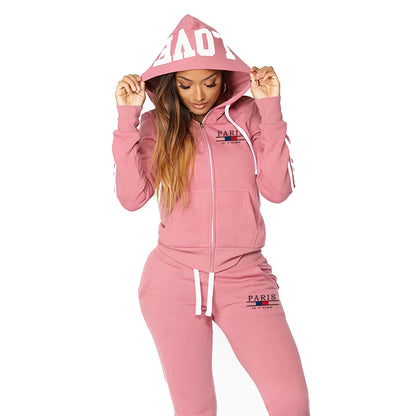 Casual Women's Tracksuit Printing Zipper Hooded Sweatshirt Sweatpants Set Sports Jogging Woman Clothing Morning Run Sportswear.