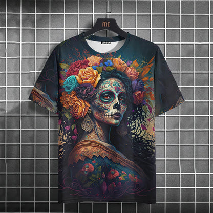 Mexican Skull Day of The Dead Graphic T Shirt for Men Womens Graffiti Clothing Horror Goth T-shirts Fashion Streetwear Tops Tees.