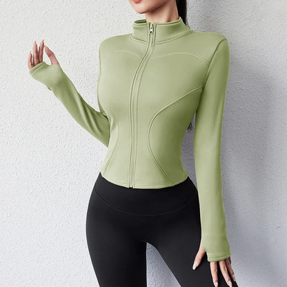 Damen Winter-Fleece-Yoga-Jacke mit durchgehendem Reißverschluss, langen Ärmeln, Workout, Activewear, Sport-Fleece-Yoga-Jacke mit Daumenloch