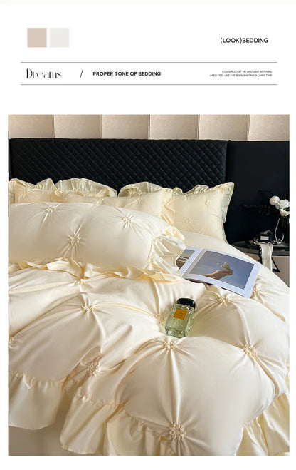 2025 new solid color princess wind-washed cotton skin-friendly cotton twist lace craftsmanship beautiful series four-piece set.