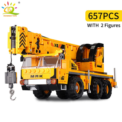 HUIQIBAO Engineering Truck Building Blocks Vehicle Excavator Bulldozer Crane Car Bricks City Construction Toys For Children Boys