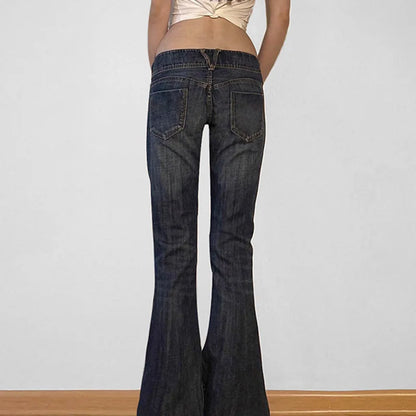 Vintage Y2K Flared Jeans Retro Button-up Low Rise Casual Denim Hose Harajuku 2000er Jahre Hose Basic Aesthetic Mom
