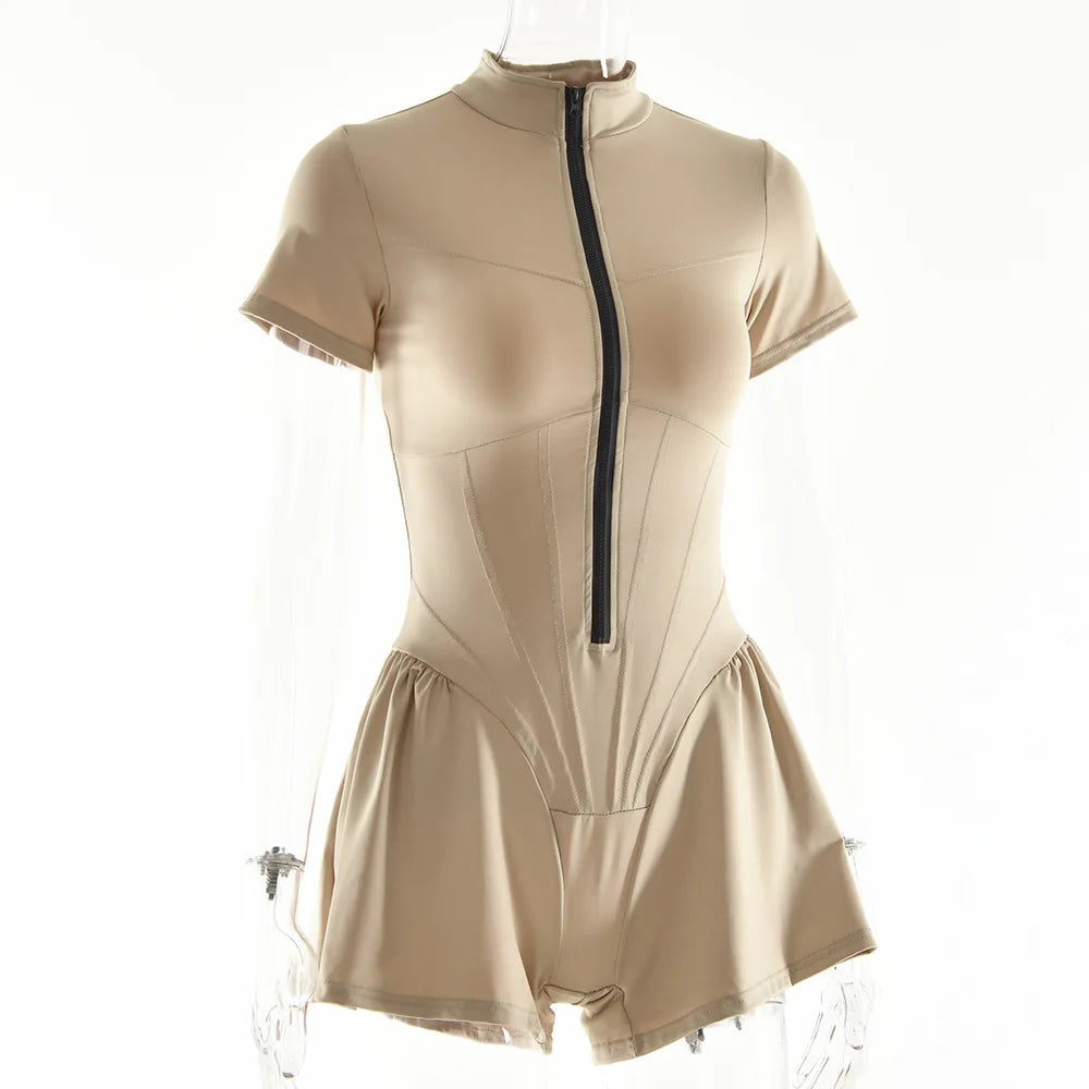 Elegant Women Zip-up O-neck Long Sleeve Jumpsuit Streetwear 2025 Summer Autumn Female Overalls One Piece Fitness Sports Bodysuit