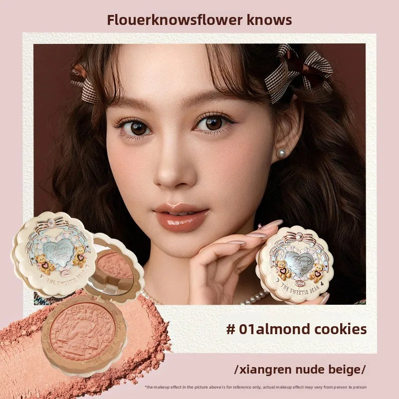 Flower Knows The Sweetie Bear Collection Satin embossed blush Lasting Matte Puffing Natural Brightening Facial Cosmetics 5g