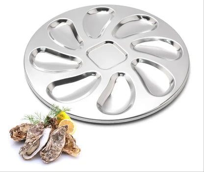 8 Slots Large Oyster Multifunction Plate Stainless Platter French Oyster Mussel Shellfish Seafood Tray Home Restaurant Dish.
