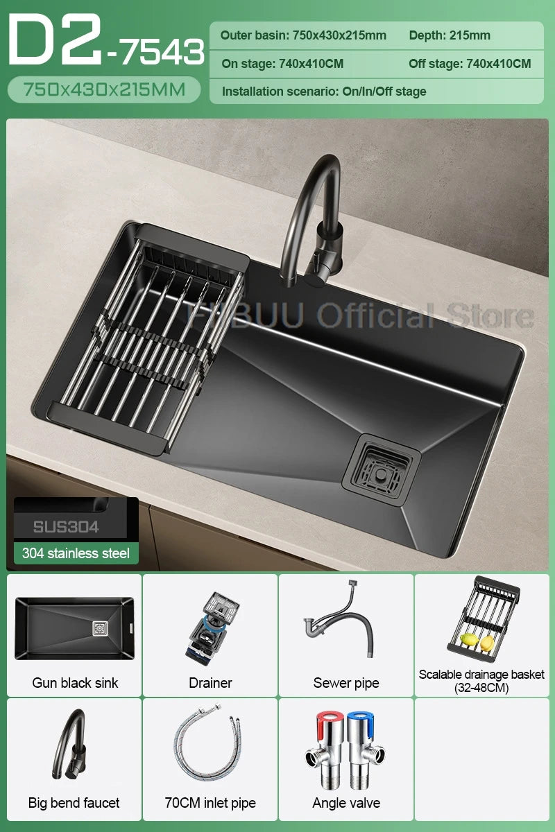 304 Stainless Steel Kitchen Sink Single Bowl Thickened Material Undermount Basin Vegatable Workstation With Drain Accessories