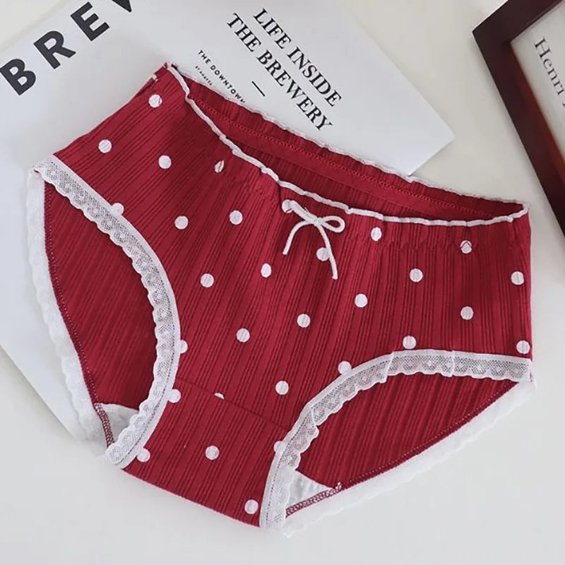 3pcs Cotton Women's Panties Sweet Cute Printed Student Mid-Waist Underwear Fashionable Breathable Girls Daily Briefs.