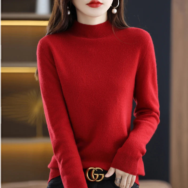 100% Pure Wool Half-neck Pullover In Autumn And Winter New Cashmere Sweater Women's Casual Knit Top Women's Coat 19 Colors.