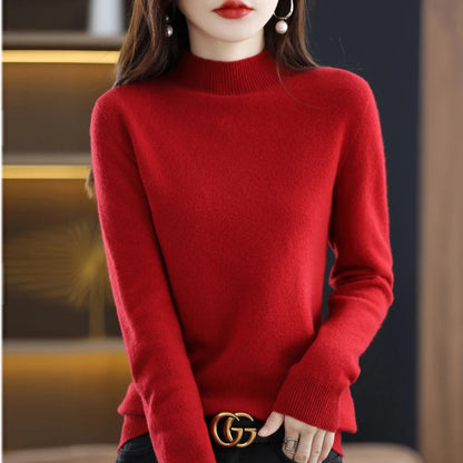 100% Pure Wool Half-neck Pullover In Autumn And Winter New Cashmere Sweater Women's Casual Knit Top Women's Coat 19 Colors.