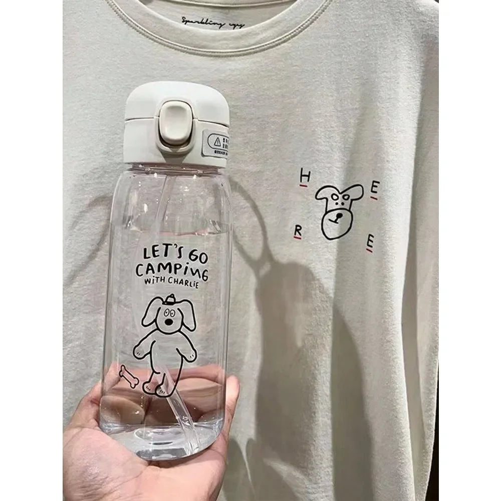 Plastic Water Bottle Water Cup With Straw Simple Large Capacity Portable Drop Resistant And Portable Cup Cartoon Ice Suction Cup.