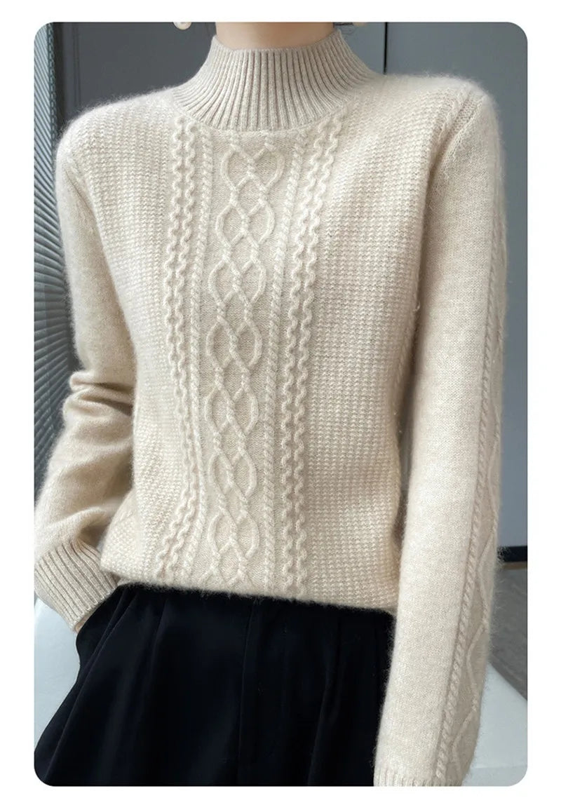Neue Frühjahr Gestrickte Pullover Halb Hohen Kragen Lose Dicke Warme Pullover Für Frauen Vintage Herbst Winter Mutter Bodenbildung Top.