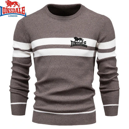 Embroidered LONSDALE Mens Boys Winter Stripe Sweater Thick Warm Pullovers Men's O-neck Basic Casual Slim Comfortable Sweaters.