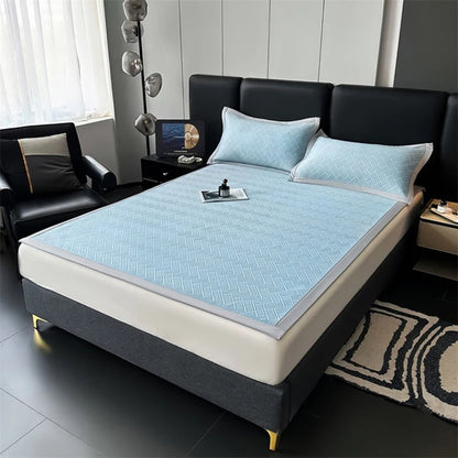 Luxury Summer Carbon Cooling Mat Set Solid Color Queen King Size Bed Mattress and Pillow Case Machine Washable Soft Folding Mat.