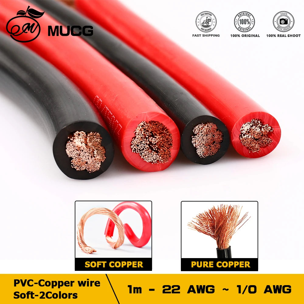 RV PVC Copper wire Flexible wire Soft Black Red Electric cable Auto led Speaker Audio Power Car Wiring 1 2 4 6 8 10 12 14 AWG.