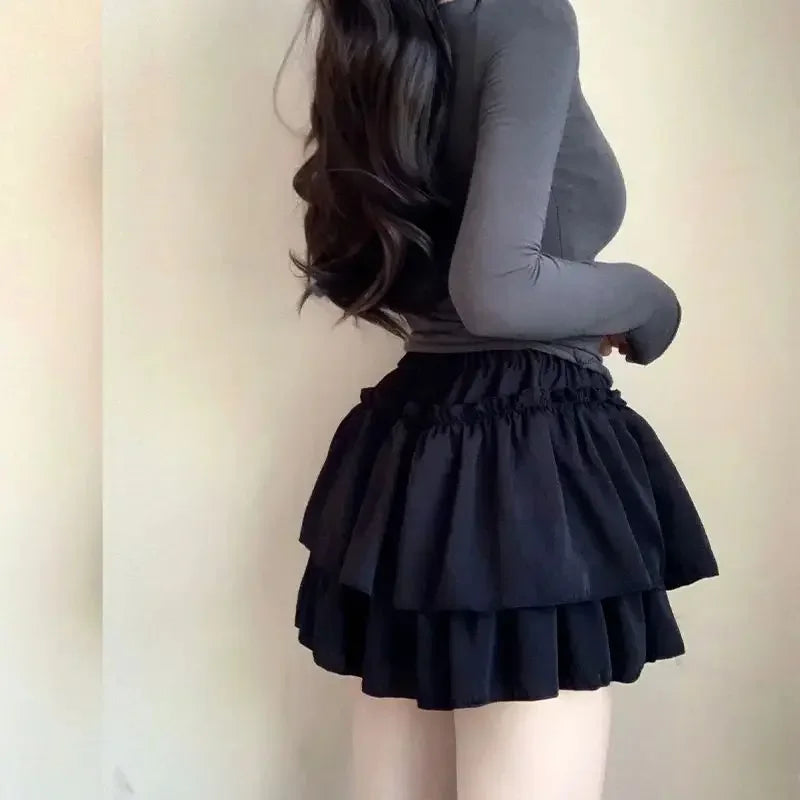 Summer Kawaii White Ball Gown Skirts Women Fashion Slim Fit Mini Skirts Giris Y2k All Match Elastic High Waist Black Faldas Goth.