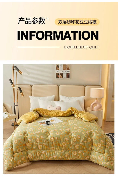 New A-class Retro Double Yarn Bean Velvet Winter Blanket Core, Fast Heating Warm Blanket, Four Seasons Spring and Autumn Quilt