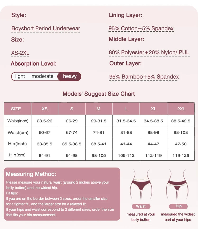 Bamboo Fiber Period Underwear for Women Anti-Leakage Breathable 4-Layer Reusable Menstrual Panties for Daily Use Sports.