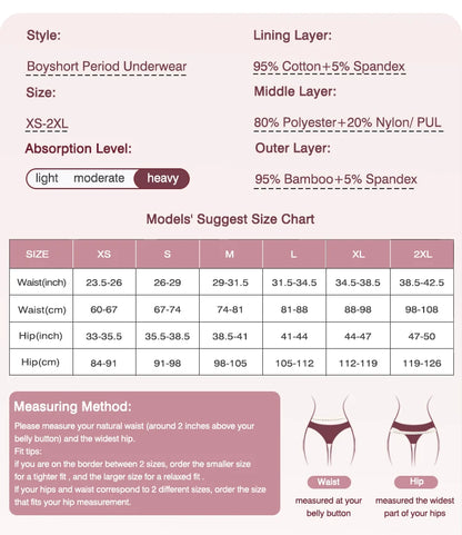 Bamboo Fiber Period Underwear for Women Anti-Leakage Breathable 4-Layer Reusable Menstrual Panties for Daily Use Sports.