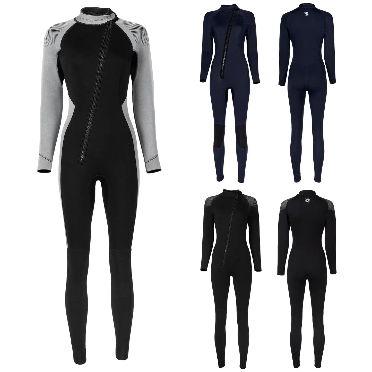 Women 3mm Neoprene One-Piece Thermal Wetsuit Mock Neck Long Sleeve Front Zipper Jumpsuit for Swimming Surfing Snorkeling Diving.