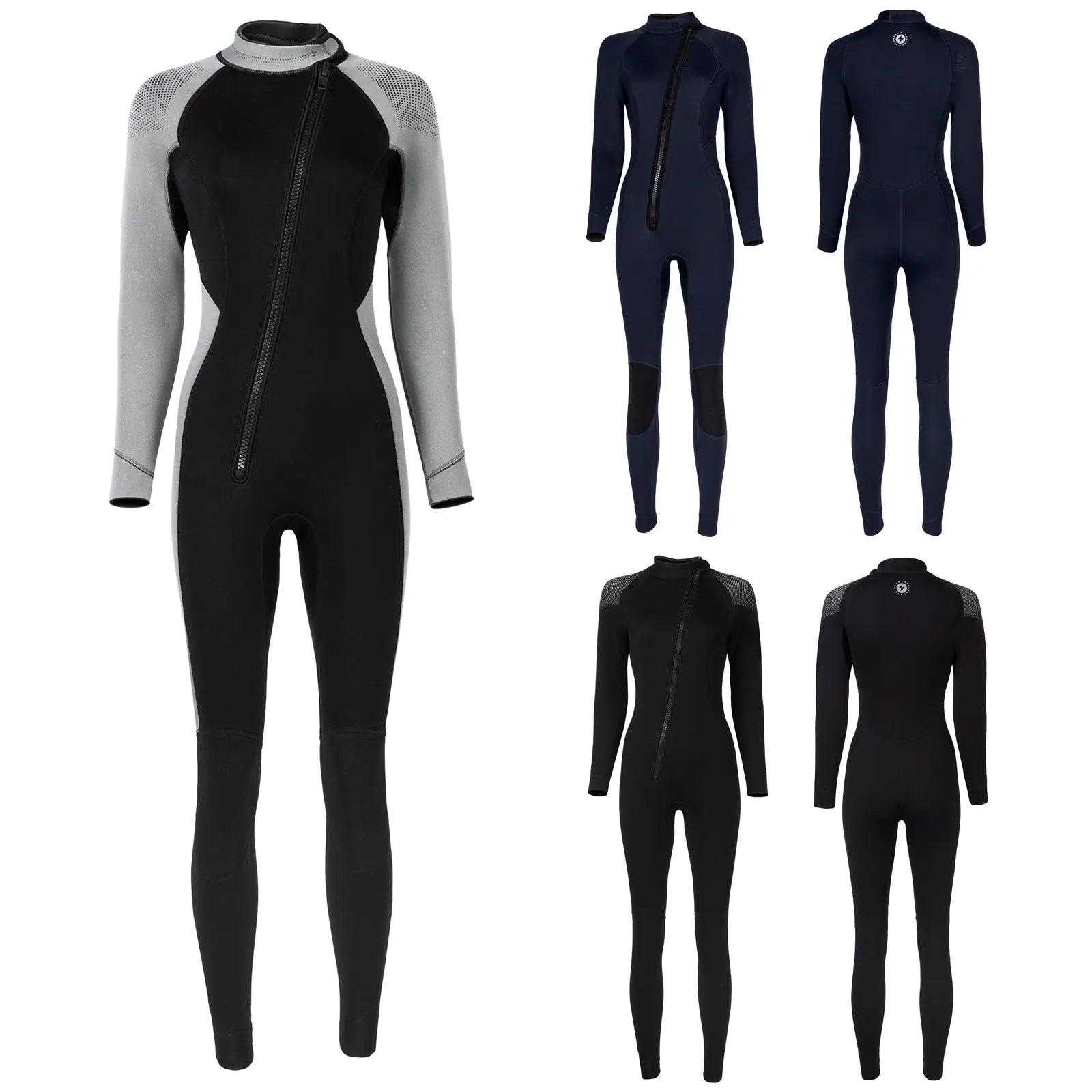 Women 3mm Neoprene One-Piece Thermal Wetsuit Mock Neck Long Sleeve Front Zipper Jumpsuit for Swimming Surfing Snorkeling Diving.