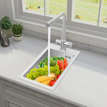 Edelstahlspüle, Küchenspüle, kleine Küchenspüle, Mini-Spüle mit Wasserhahn und Abfluss, 50 x 28 cm