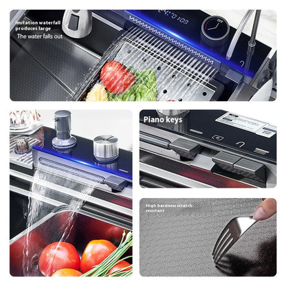 Stainless Steel Kitchen Sink Large Size Single Slot Multifunctional With Trash Can and Drain Rack Household Wash Dish Basin