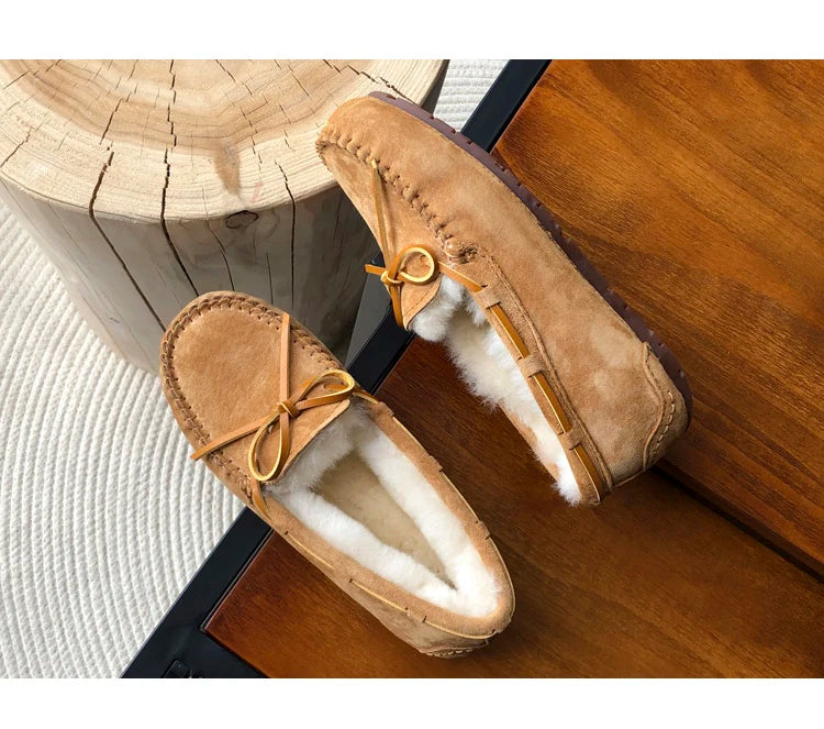 New 100% Natural Wool Genuine Leather Women Flat Winter shoes Women Moccasins Casual Loafers Plus Size Winter shoes