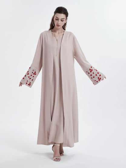 Ramadan islamic clothing kebaya Middle East Muslim women's Abaya solid color cuff love  embroidery  cardigan.