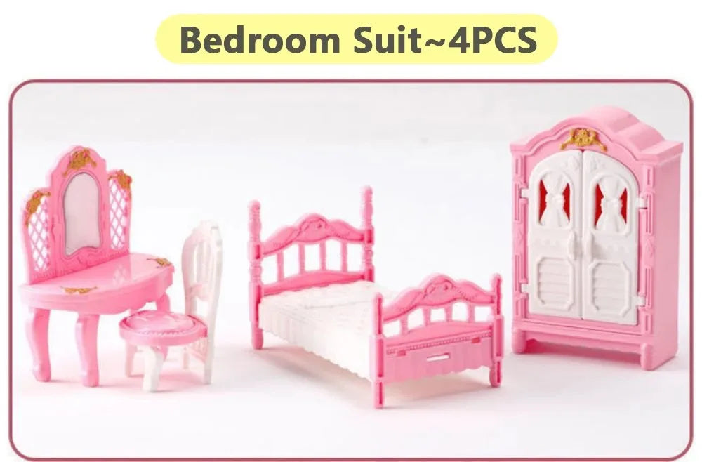 Hot Sale Cute Kawaii Pink 10 Items/Lot Miniature Dollhouse Furniture Accessory Kids Toys Kitchen Cooking Things For Girl Gifts.