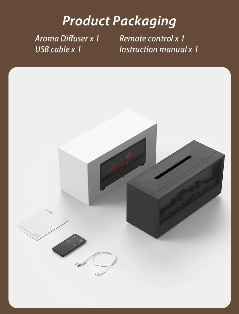 Simulated Fireplace Aroma Diffuser Essential Oil Flame Air Humidifier Remote Control Colorful Ambiance Night Light Creative Gift.