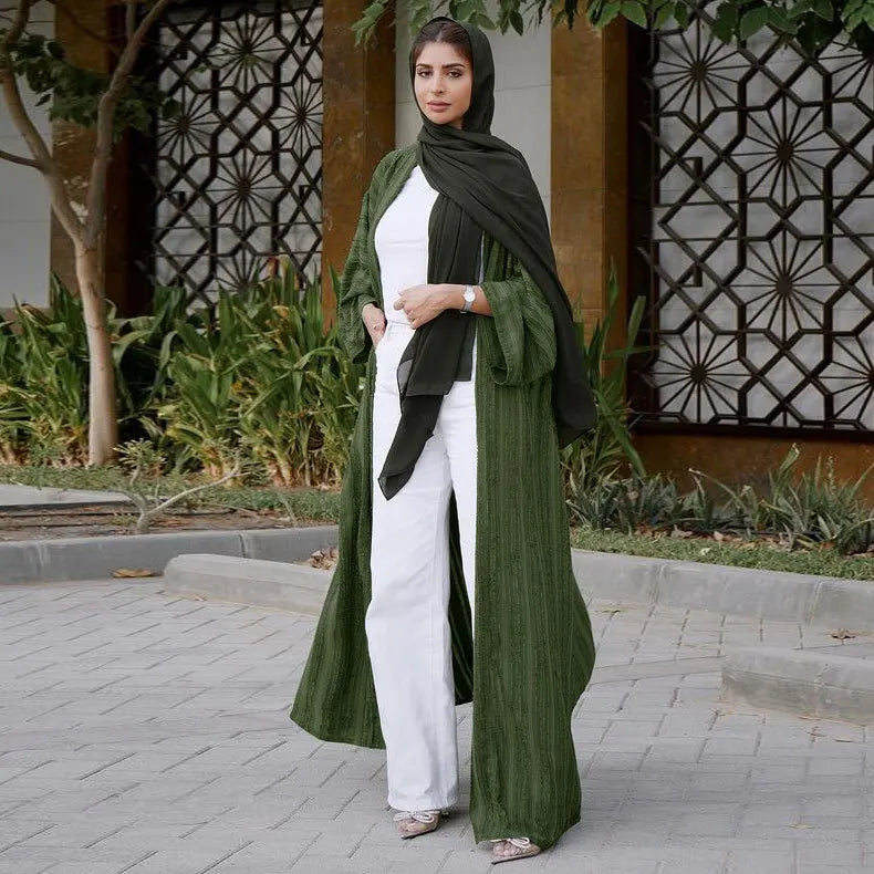 2024 New Fashion Muslim Kimono Abaya Solid Striped Retro Ethnic Cardigan Robe Dubai Middle Eastern Saudi Arabia Eid Clothes