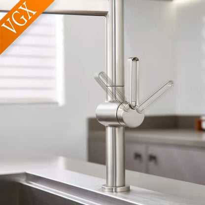 VGX Brushed Kitchen Faucet Sink Faucets Rubber Pull Down Stream Sprayer Taps Rotatable Kitchen Mixer Water Tap Hot Cold Crane