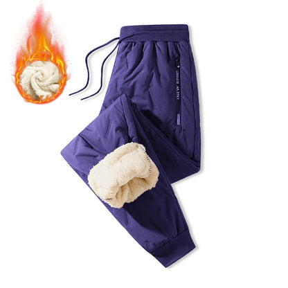 Winter Sweatwear Men's Plush Thick Sweatpant Thermal Zipper Pocket Trousers Casual Jogger Outdoor Windproof Thickened Pants.