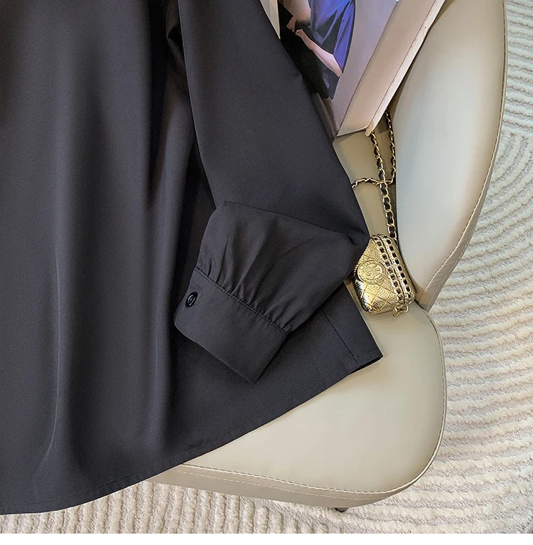 Loose Long Sleeve V-Neck Work Shirt for Women Plus Size Women's Blouses Fashion Versatile Autumn Bow Tops Trendy Business Shirts