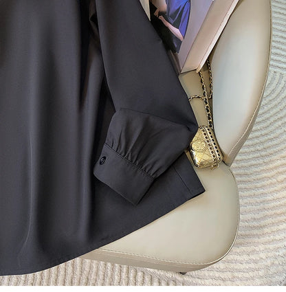 Loose Long Sleeve V-Neck Work Shirt for Women Plus Size Women's Blouses Fashion Versatile Autumn Bow Tops Trendy Business Shirts