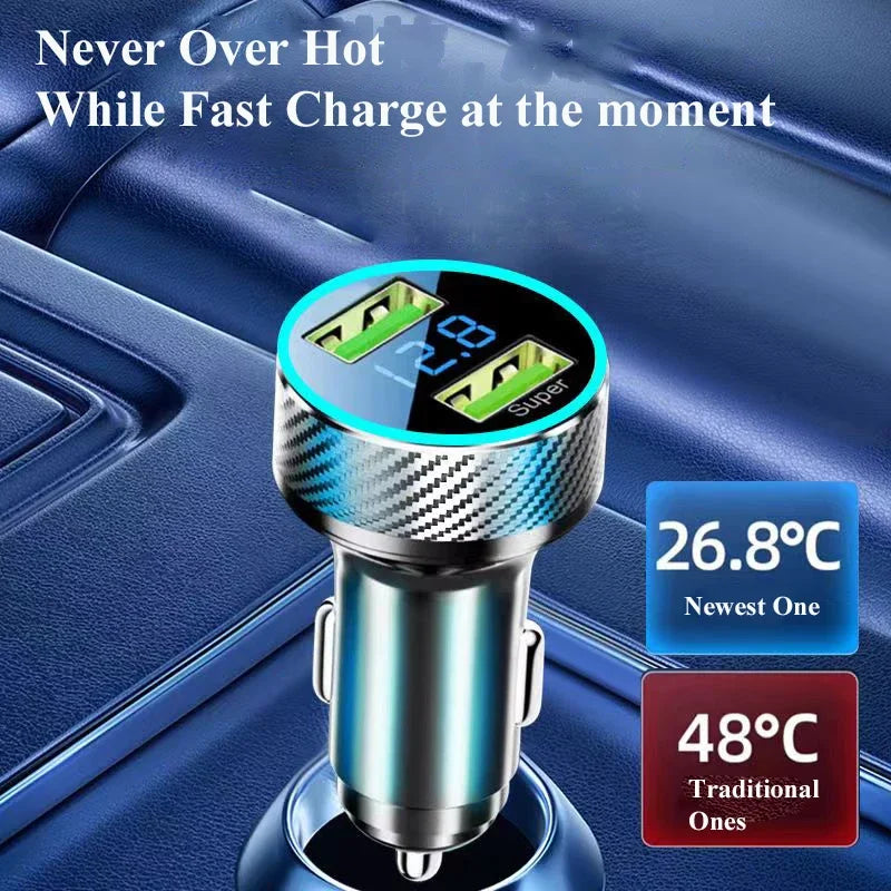 2 in 1 USB Car Charger Adapter 300W Super Fast Charge with Voltage Monitor for iPhone Samsung iPad Huawei Oneplus OPPO VIVO.