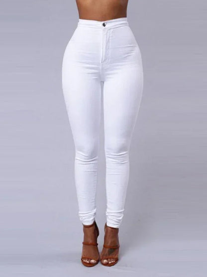 Einfarbig Dünne Jeans Frau Weiß Schwarz Hohe Taille Render Jeans Vintage Sexy Lange Hosen Femme Casual Bleistift Hosen Denim Jeans